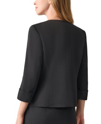 Women's Stretch Crepe Open-Front Roll-Sleeve Jacket, Regular & Petite