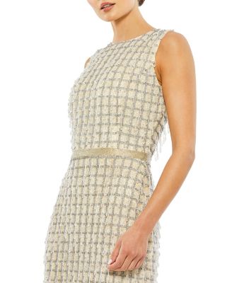 Women's Sleeveless High Neck Beaded Midi Sheath Dress