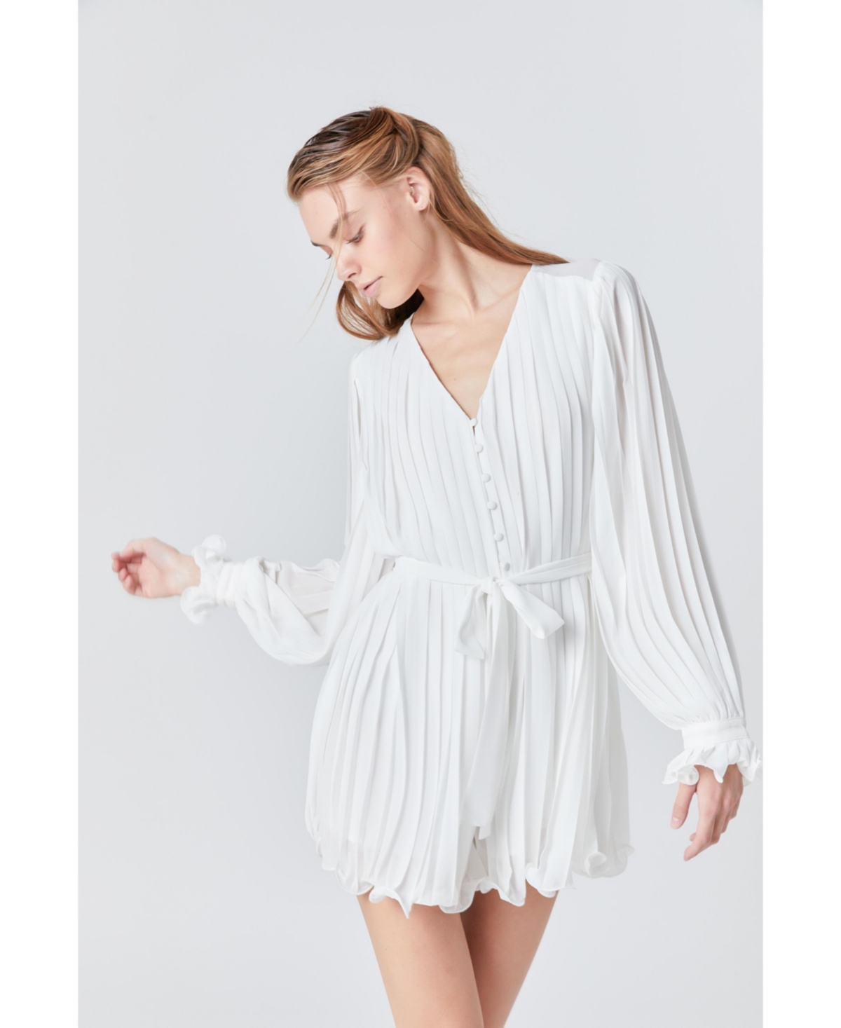 Women's Pleated Romper - White