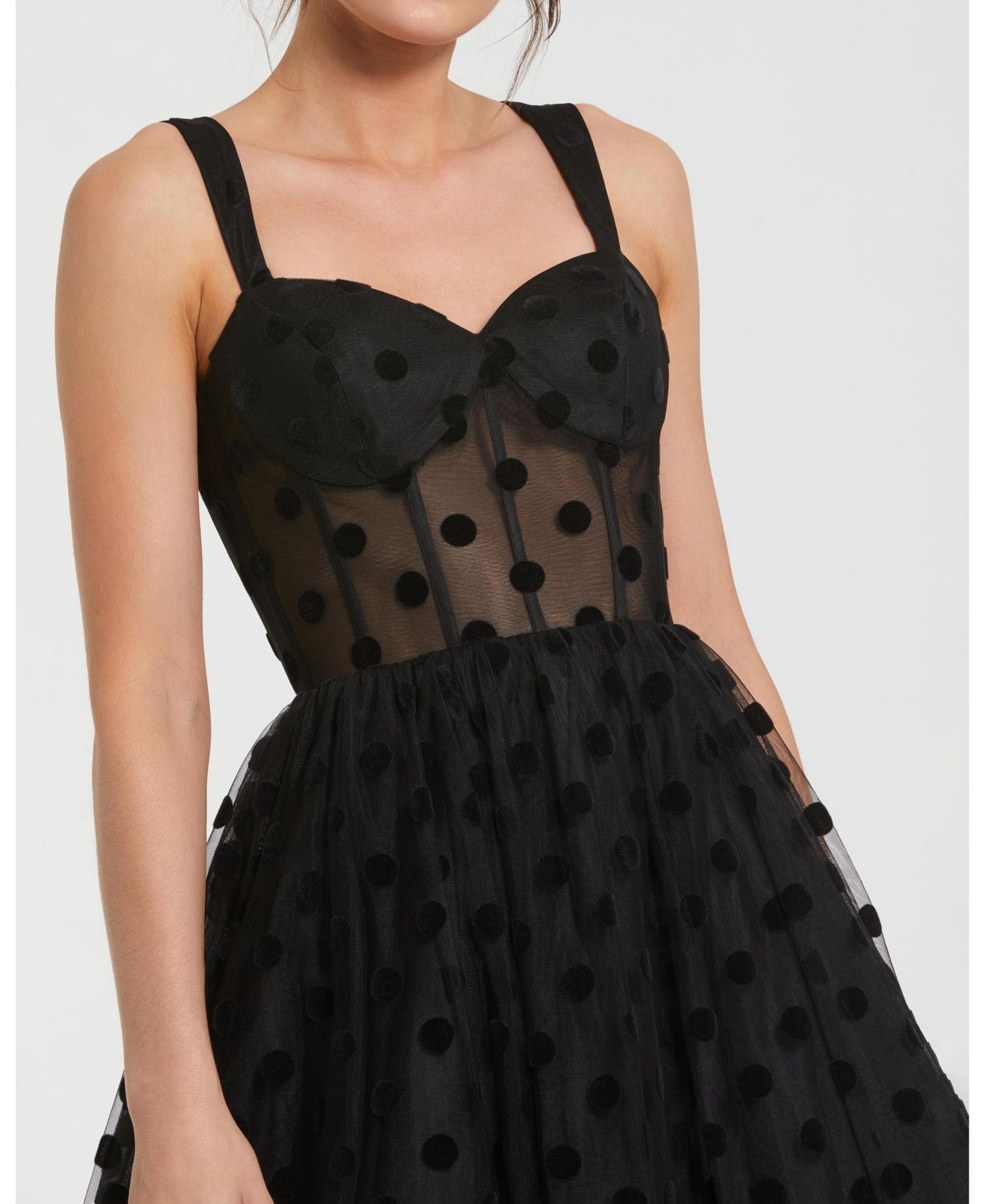 Women's Polka Dot Net Bustier A-Line Midi Dress