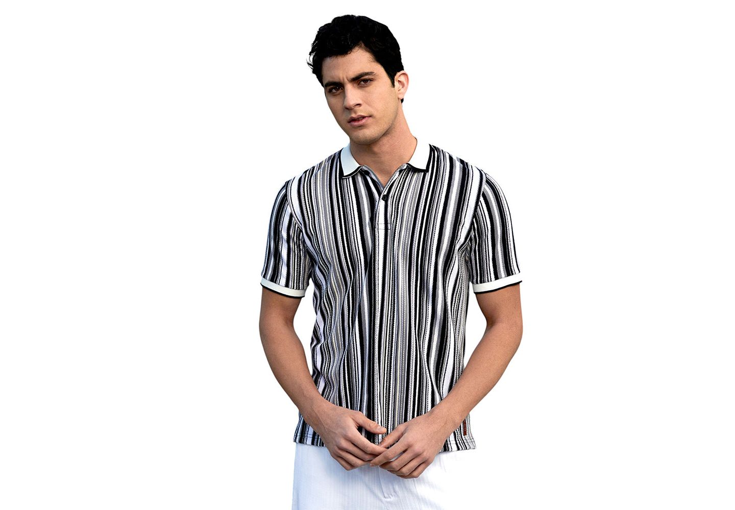 Мужская футболка Cahoot Campus Sutra Cream White and Midnight Black Multitrack Knit Polo, цвет: Чёрный — фото 3