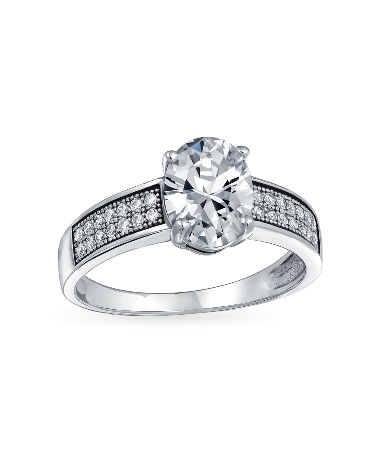 Traditional 2CT Cz Oval Solitaire Cubic Zirconia Promise Ring Micro Pave Band .925 Sterling Silver - Colorless