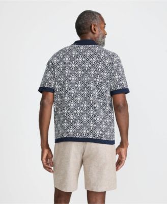 Men's Short Sleeve Tile Jacquard Button Down Sweater Polo