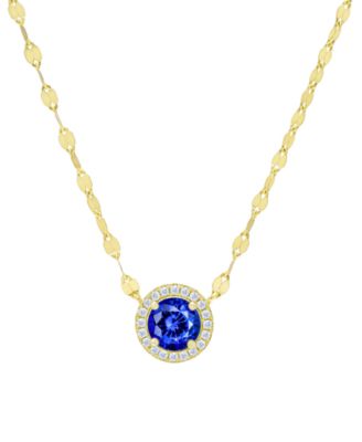 Macy's - Blue Spinel (1/3 ct. t.w.) & Lab Grown White Sapphire (1/10 ct. t.w.) Halo 18" Pendant Necklace in 14k Gold over Sterling Silver
