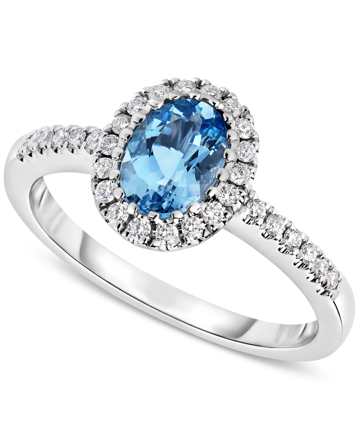 Aquamarine (5/8 ct. t.w.) & Diamond (1/5 ct. t.w.) Halo Ring in 14k White Gold - Aqua
