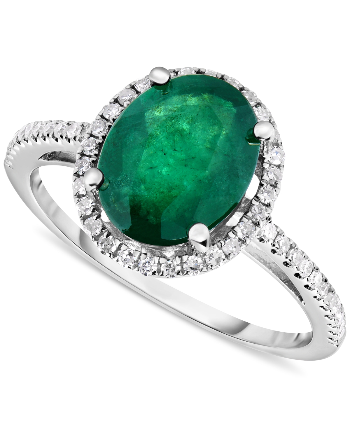 Emerald (1-5/8 ct. t.w.) & Diamond (1/5 ct. t.w.) Halo Ring in 14k White Gold - Emerald