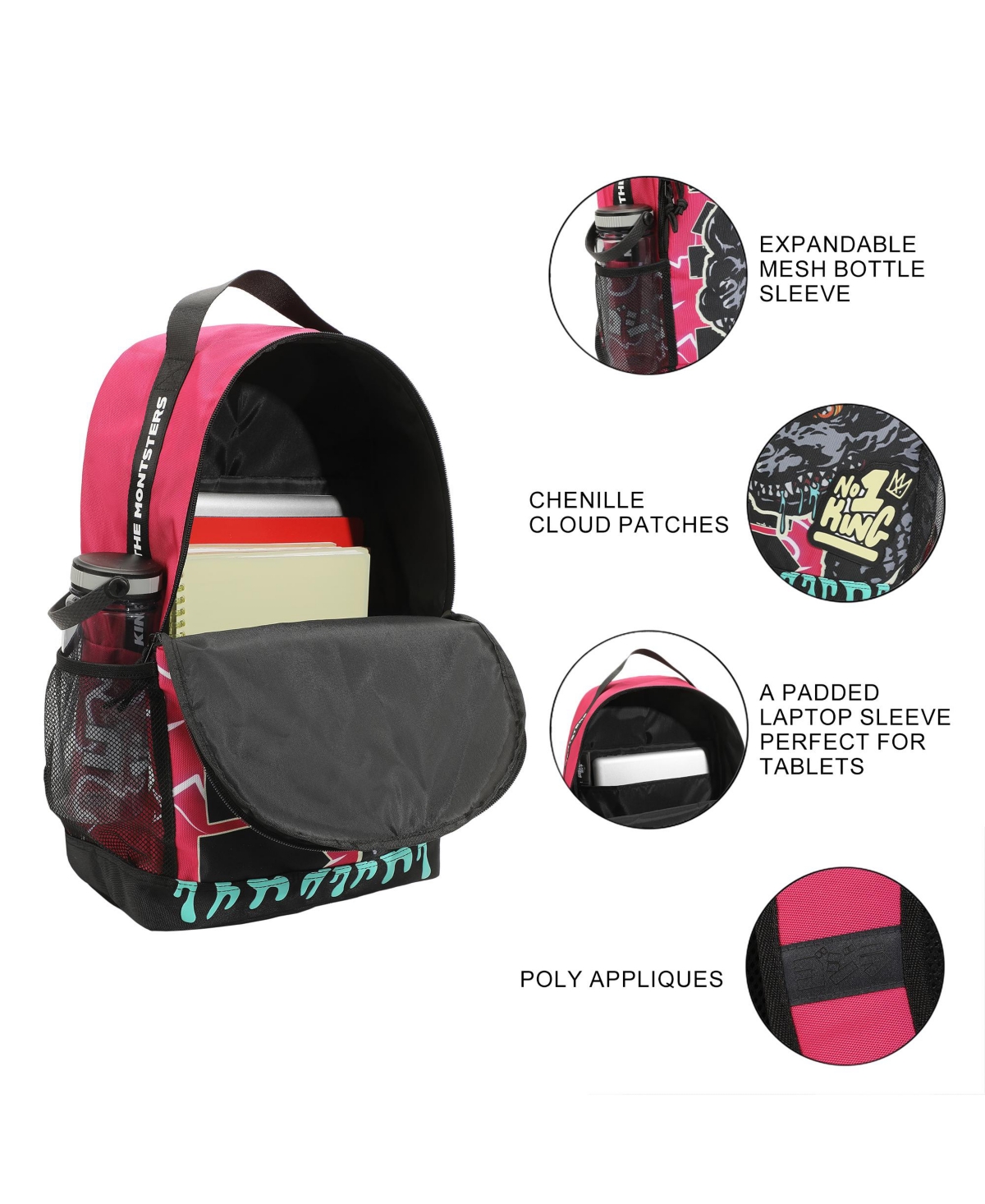 Godzilla Large Graphic 17.5" Pink Backpack