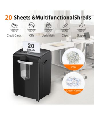 Heavy Duty Paper Shredder, 20 Sheet 40 Mins Large Office Crosscut Shredder for Commercial Use, Anti-Jam System & P-4 High Security Supports CD/Credit Cards/Staples, 7 Gal Pullout Bin