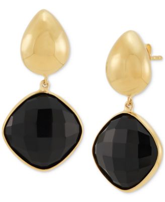 Green Onyx Square Drop Earrings in 24k Gold-Plated Sterling Silver (Also in Black Onyx)