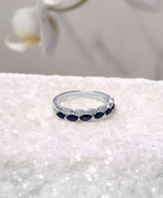 Blue Sapphire (5/8 ct. t.w.) & Diamond (1/8 ct. t.w.) Double-Row Ring in Sterling Silver