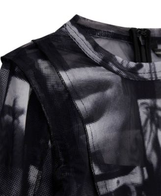 Big Girls Printed Mesh Long Sleeve Dress with Inner Tank Dress