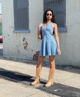 Women's Malia Stretch Denim Halterneck Dress