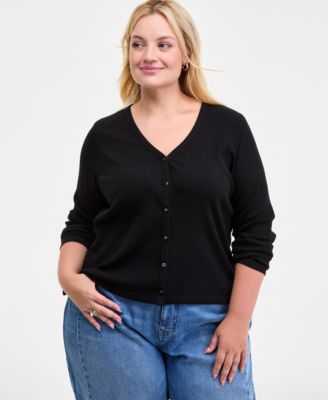 On 34th - Trendy Plus Ribbed Button-Front Cardigan
