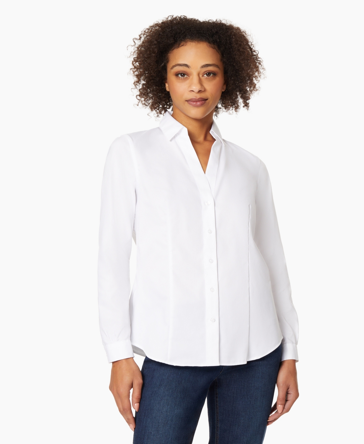 Jones New York Petite Button Down Blouse In White