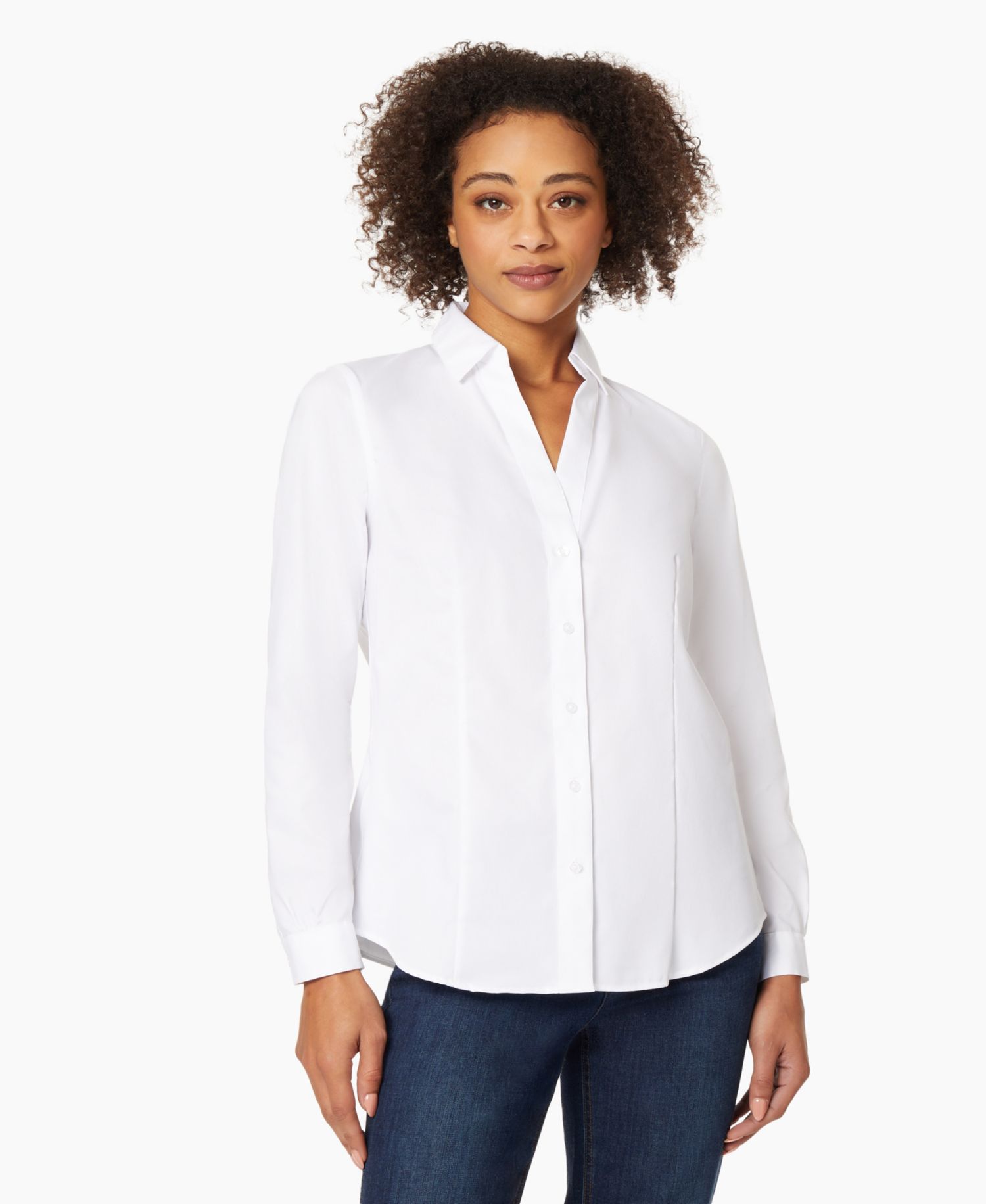 Petite Easy Care Button Up Long Sleeve Blouse