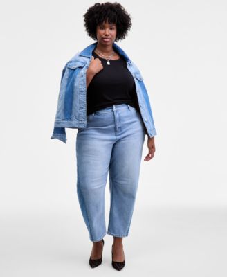 On 34th - Trendy Plus Two-Tone Cropped Barrel Jeans