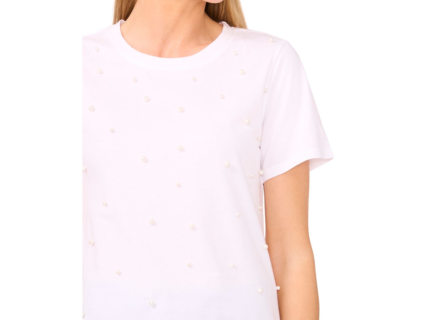 Женская футболка CeCe Cotton Embellished, цвет: Слоновая кость — фото 2