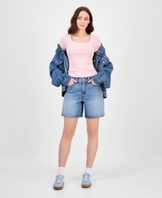 Premium Women's Cotton Rib-Knit Square-Neck Tee