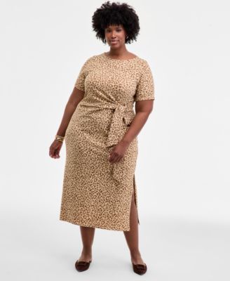 On 34th - Trendy Plus Leopard-Print Tie-Waist Midi Dress