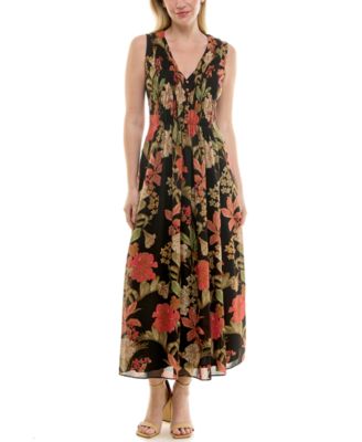 Taylor - Women's Printed V-Neck Smocked-Waist Sleeveless Dress