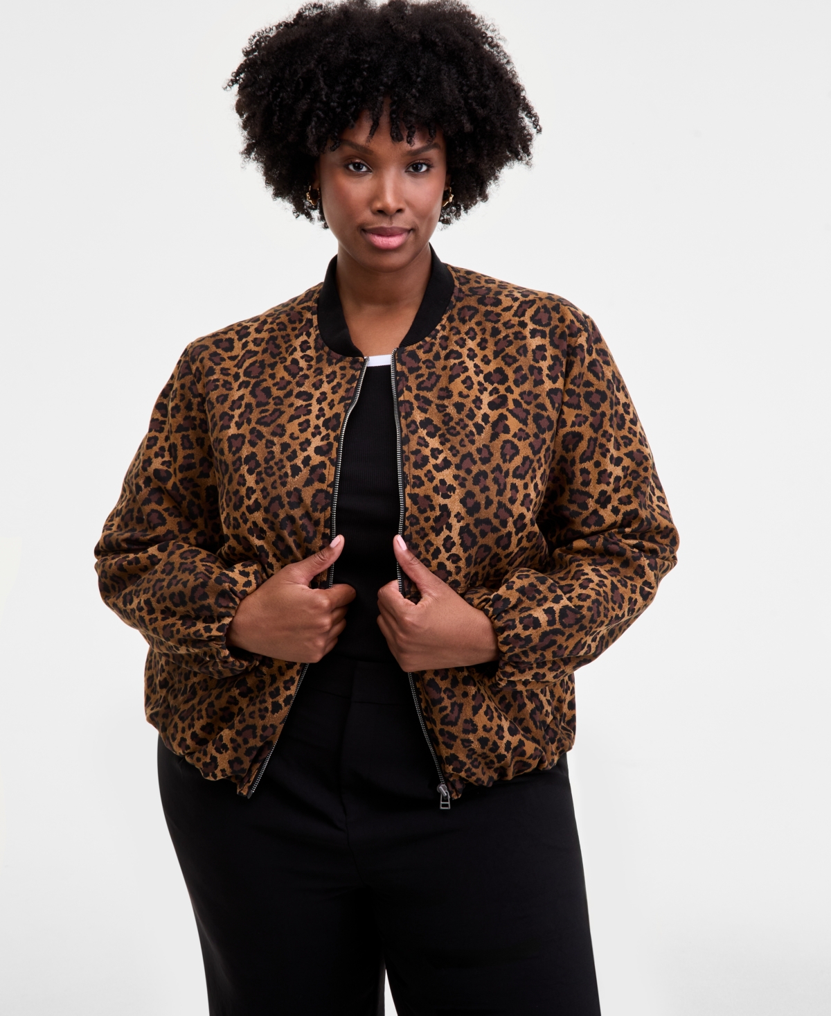 On 34th Trendy Plus Leopard-print Bomber Jacket, Macy's Exclusive