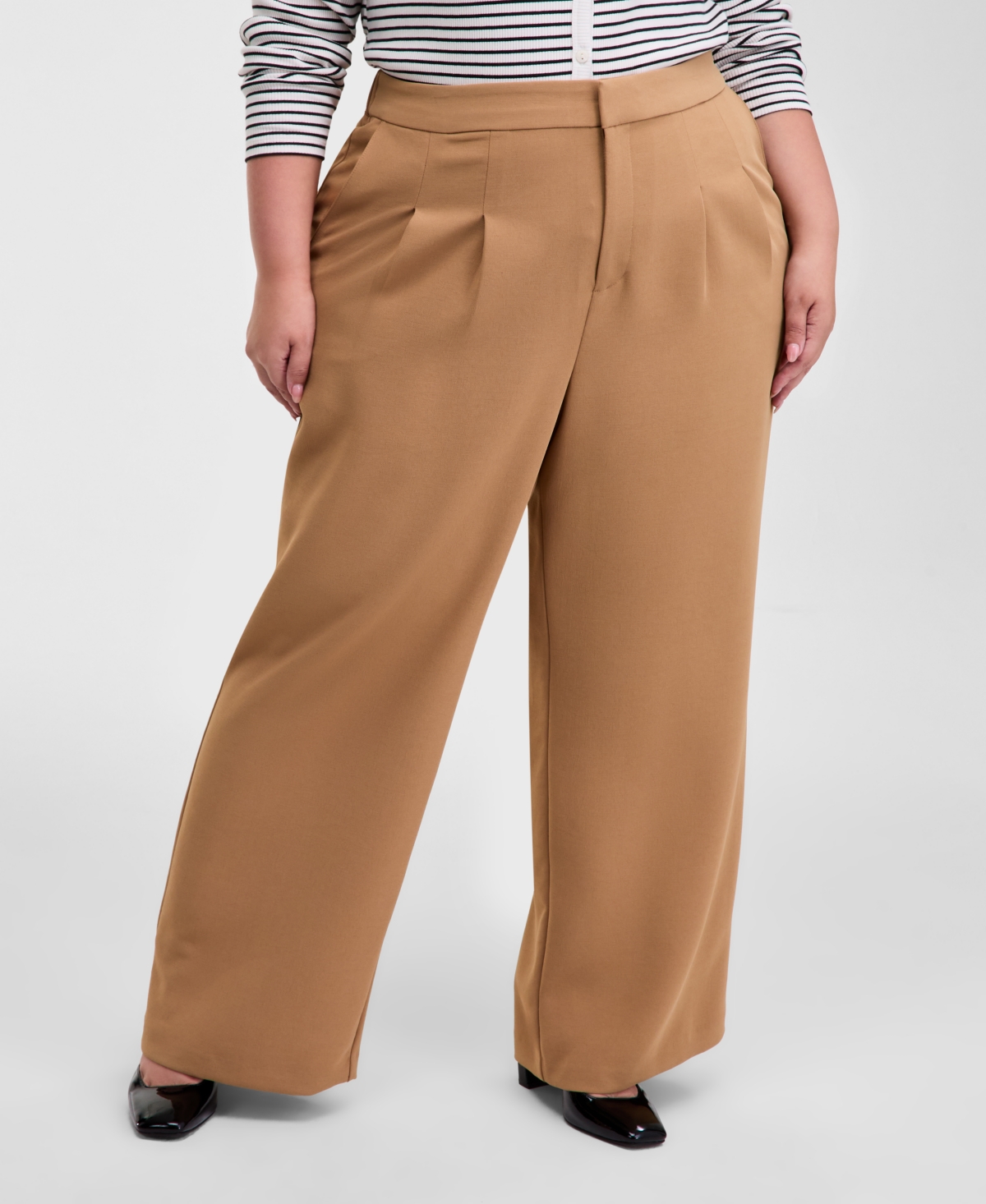 On 34th Trendy Plus Pleat-front Wide-leg Pants, Macy's Exclusive In Brown
