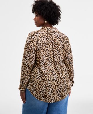 Trendy Plus Leopard-Print Button-Front Shirt, Macy's Exclusive