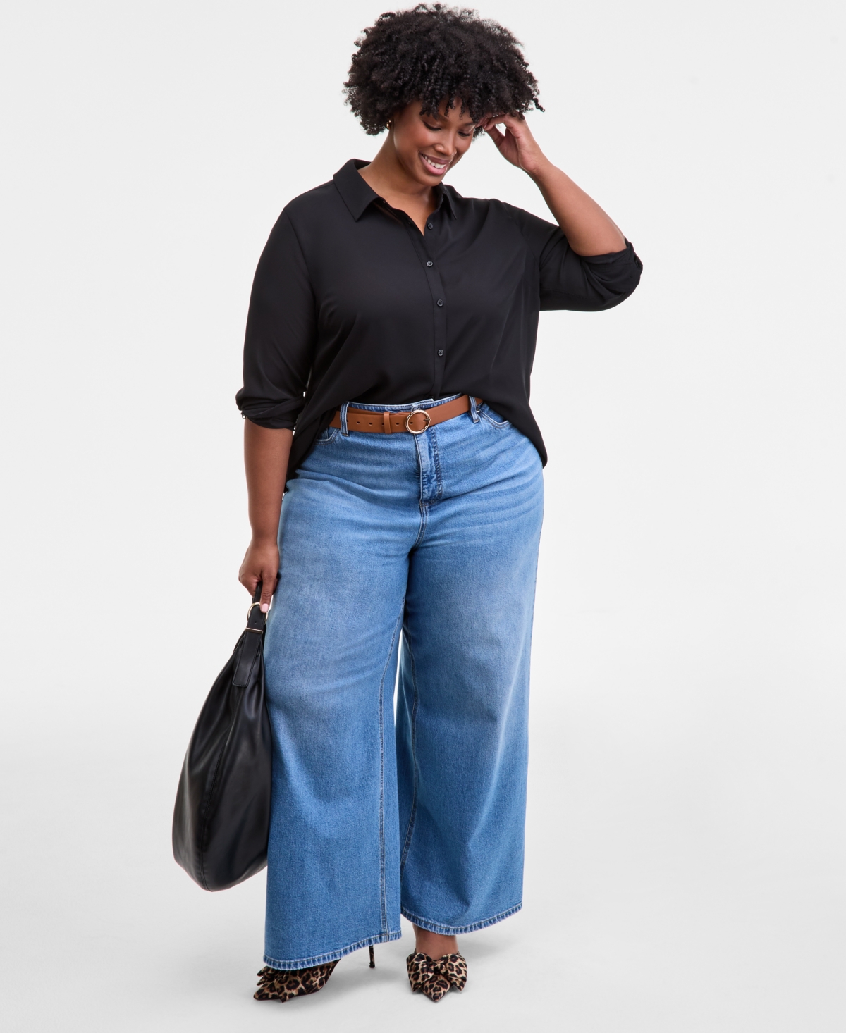 On 34th Trendy Plus Solid Button-Front Collared Blouse, Macy's Exclusive