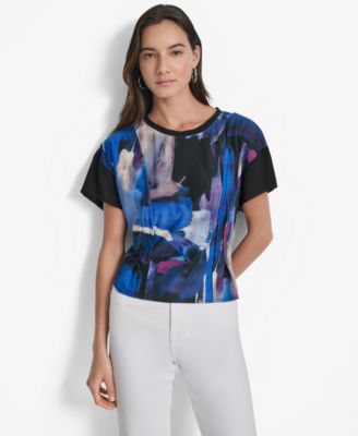 DKNY - Women's Printed Chiffon-Sleeve Blouse