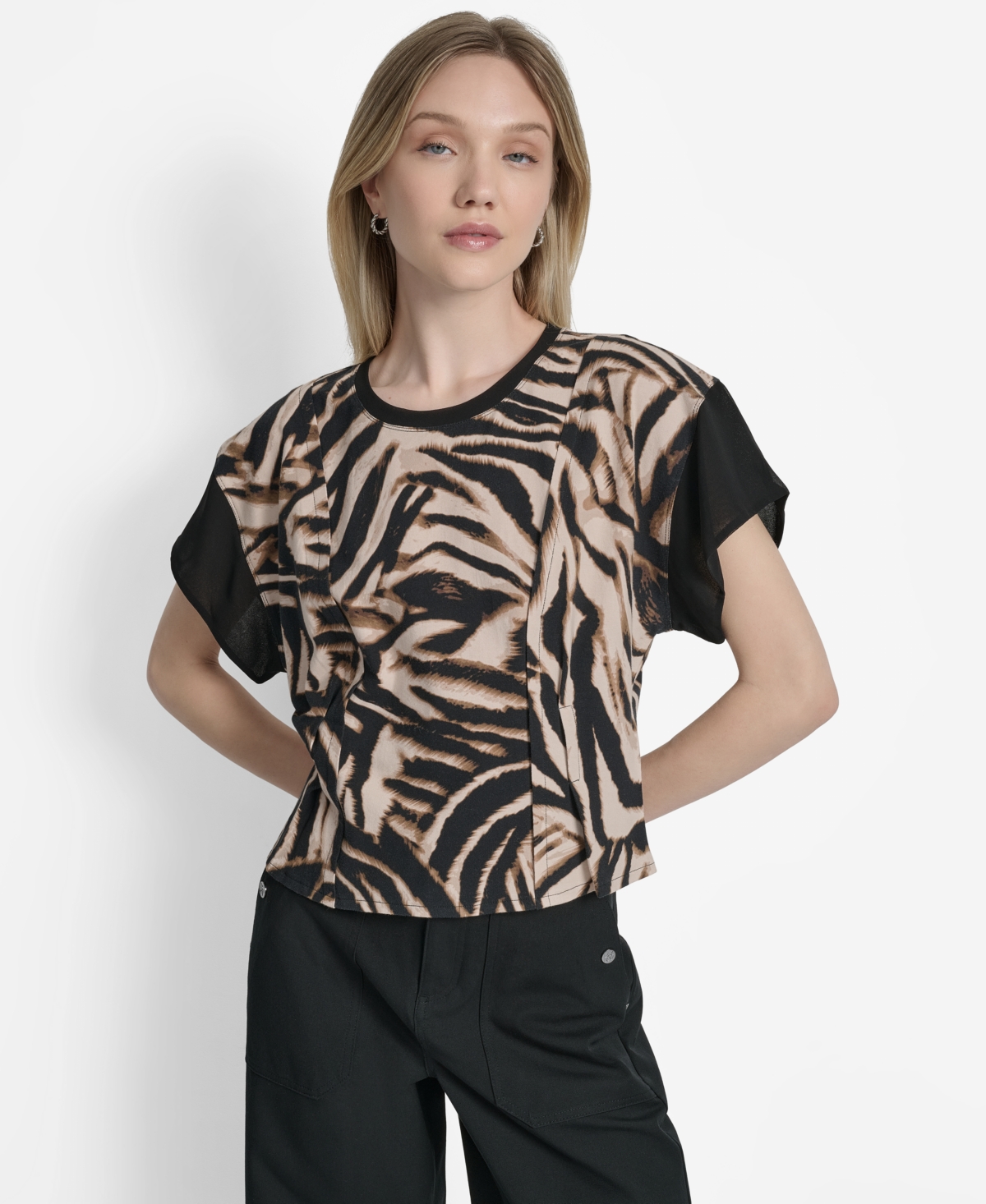 Dkny Women's Printed Chiffon-sleeve Blouse