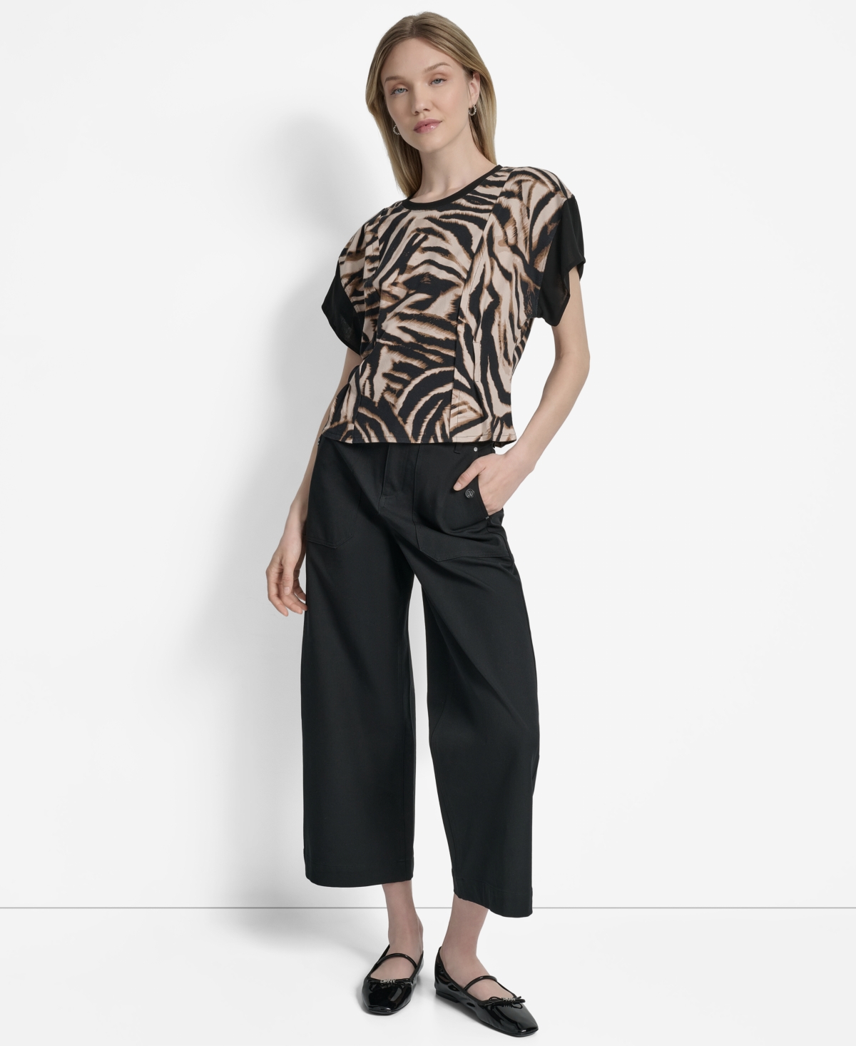Dkny Chiffon Sleeve Knit Top