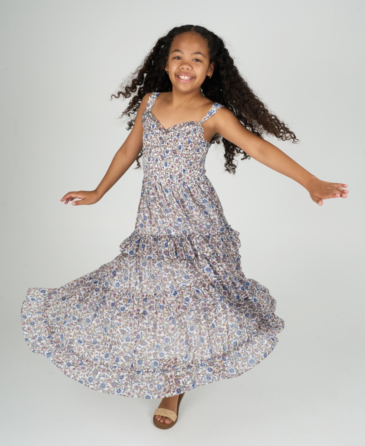 Rare Editions Big Girls 2-piece Floral Maxi With Denim Vest And Dress Set In Blue
