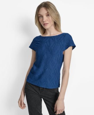 DKNY - Women's Textured Boat-Neck Short-Sleeve Top