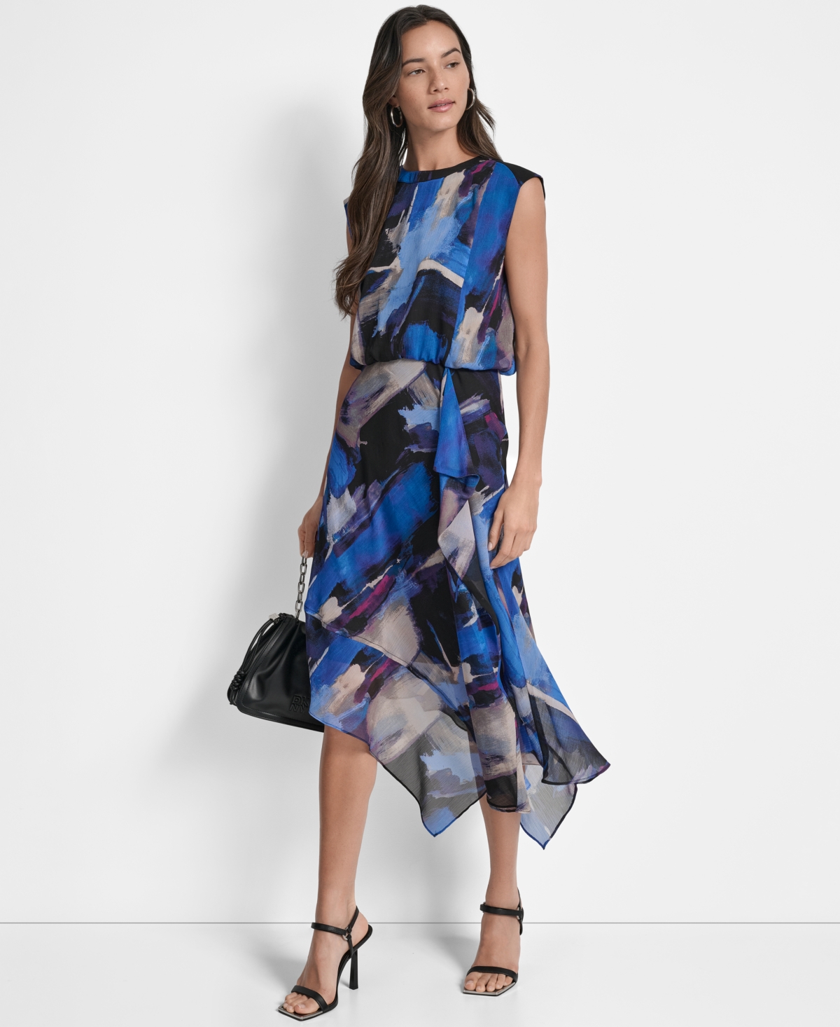 Dkny Sleeveless Asymmetric Midi Dress In Blue