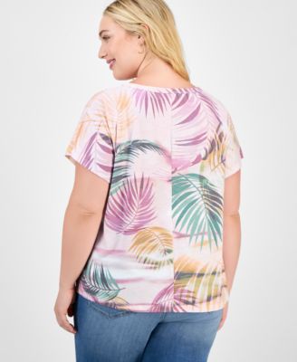 Trendy Plus Printed Twist-Front Short-Sleeve Top