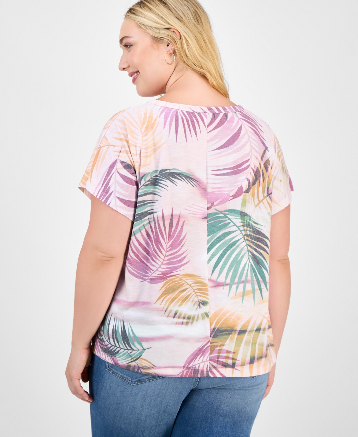 Democracy Trendy Plus Printed Twist-front Short-sleeve Top In Multi