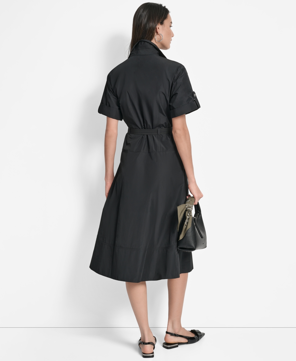Dkny Zip Front Cargo Dress In Black