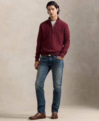 Men's Mesh-Knit Cotton Quarter-Zip Sweater