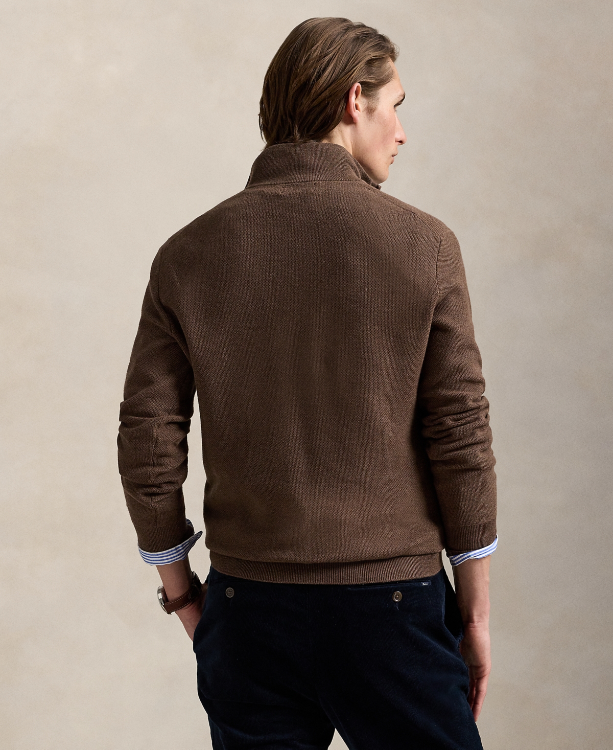 Polo Ralph Lauren Men's Mesh-knit Cotton Quarter-zip Sweater In Brown