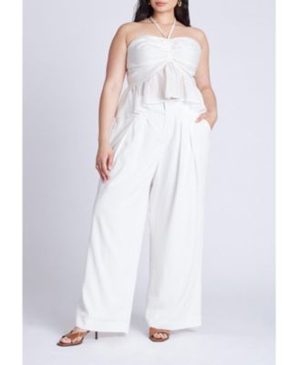 Women's Plus Size Shirred Halter Peplum Top