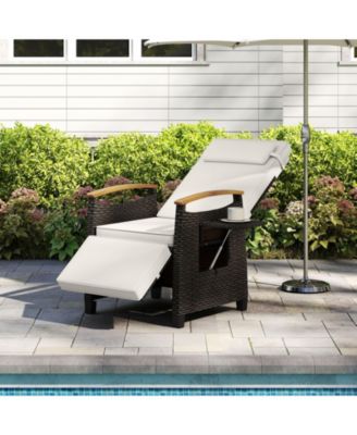 Patio Rattan Lounge Chair PE Wicker Recliner Chair w/ Adjustable Backrest & Footrest