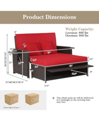 Rattan Loveseat Set Daybed Lounge w/ Storage Ottoman Side Tables Adjust Patio