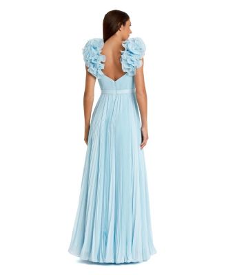 Women's Pleated Organza Gown With Ruffle Straps