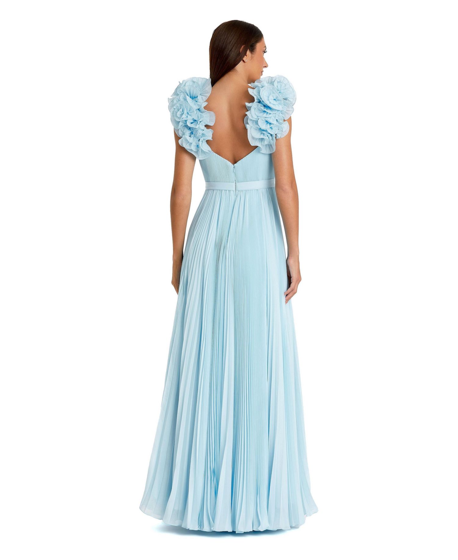 Women's Pleated Organza Gown With Ruffle Straps