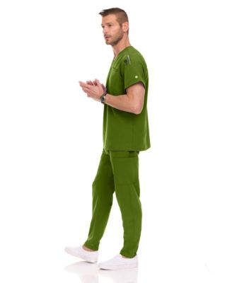 Men's Men Scrubs Set - Stretch V-Neck Scrub Top with 7-Pocket Pants Workwear Wine Large