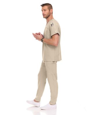 Men's Men Scrubs Set - Stretch V-Neck Scrub Top with 7-Pocket Pants Workwear Wine Large