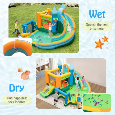 Inflatable Water Slide with Dual Slides and Splash Pool Bounce House with 735W Blower