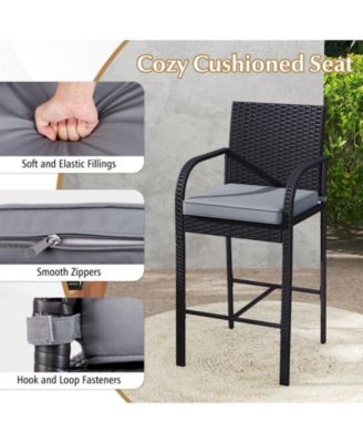 3-Piece Patio Wicker Rattan Bar Height Chairs and Square Table Set