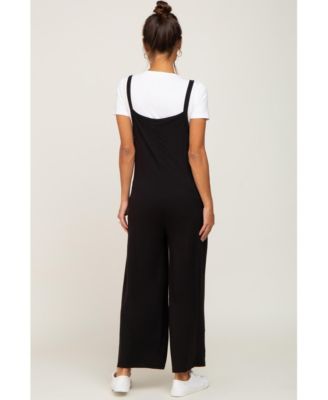 Maternity Black Sleeveless Pocketed Wide Leg Jumpsuit