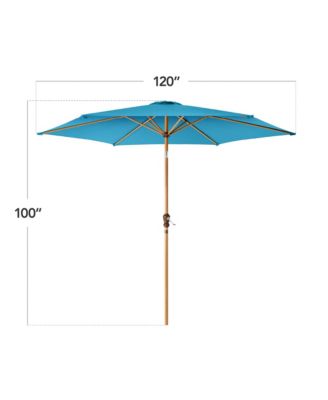 10ft Outdoor Woodgrain Pattern Steel Market Patio Umbrella w/ Crank, Tilt